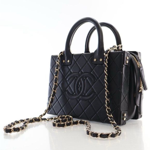 Chanel  Calfskin Quilted Studded Square Vanity Case Black - Picture 2 of 15